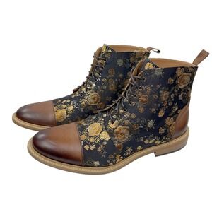 Taft The Jack Eden Cognac Ankle Boots Size 14 Floral Jacquard Leather Toe Cap